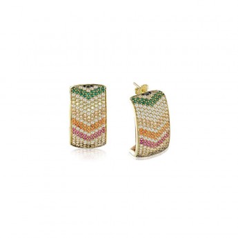 Orecchini Pave Sogni Gioielli In Argento 925% Con Bagno Oro Giallo E Zirconi Multicolor Ref: Or028Gm
