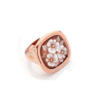 Anello Donna Cameo Italiano Fiori in argento 925% colore oro rosa