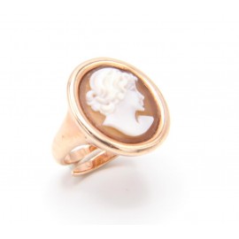 Anello Donna Cameo Italiano in Argento 925% colore oro rosa forma Ovale Volto Di Donna