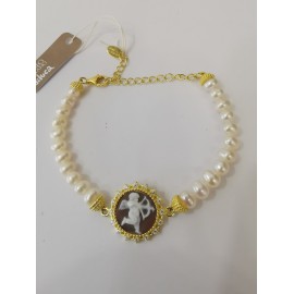 Bracciale donna in argento 925% dorato con perle e cammeo  B11-G Cameo Italiano