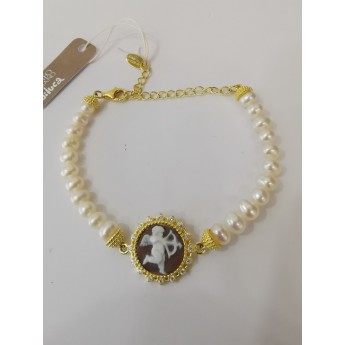 Bracciale donna in argento 925% dorato con perle e cammeo  B11-G Cameo Italiano