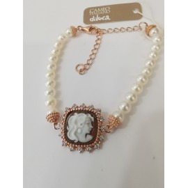 Bracciale donna in argento 925% dorato con perle e cammeo  B11-G Cameo Italiano