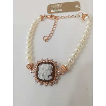 Bracciale donna in argento 925% dorato con perle e cammeo  B11-G Cameo Italiano