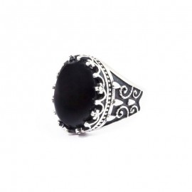 Anello Uomo Marlù gioielli in acciaio 316L satinato Corona con pietra nera mis. 26 ref-13AN042N-26