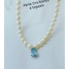 Collana donna con perle di acqua dolce mm 5,5/6  CL142 con elementi in oro bianco 18 kt