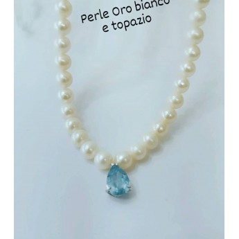 Collana donna con perle di acqua dolce mm 5,5/6  CL142 con elementi in oro bianco 18 kt