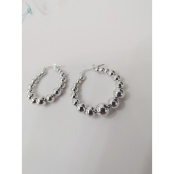 Orecchini Donna a cerchio pallinati in argento 925% rodiato oro bianco