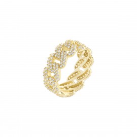 Anello Donna stella in argento 925% con bagno in oro giallo impreziosito da un pavè di zirconi bianchi.