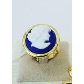 Anello Donna Cameo Italiano in Argento 925% colore oro Giallo  Volto Di Donna