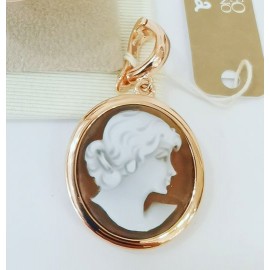 Pendente Donna Cameo Italiano in Argento 925% colore oro rosè  Volto Di Donna P21B-R