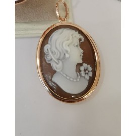 Pendente Donna Cameo Italiano in Argento 925% colore oro rosè  Volto Di Donna P21BB-R