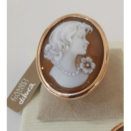 Anello Donna Cameo Italiano in Argento 925% colore oro rosa forma Ovale Volto Di Donna