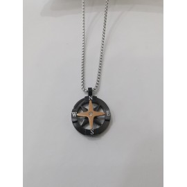 Collana Uomo Ananda Steel Rosa dei venti in acciaio PVD nero/rosè  AS-JCDU187