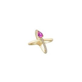 Anello incrocio in argento 925 con bagno in oro giallo zirconi bianchi e pietra fucsia taglio goccia.