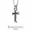 Collana Uomo con Croce In Acciaio 316L Aragonesi Gioielli collezione Binario Ref- CR0101 con pietre cubic zirconia black