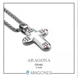 Collana uomo con croce Aragonesi Collezione Aragona CR1401   in acciaio 316l e cubic zirconia neri.