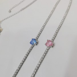 Collana Donna Tennis in Argento Rodio con Zirconi bianchi e Cuore centrale blu zaffiro BDC57/1/8C