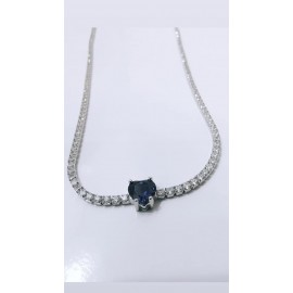 Collana Donna Tennis in Argento 925% con Zirconi bianchi e Cuore centrale blu zaffiro BDC57/1/8C