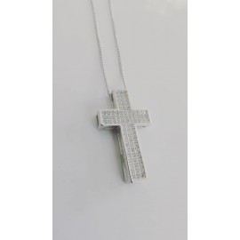 Collana Donna pendente croce in argento 925% e zirconi cubic bianchi ref- J-SCD3487