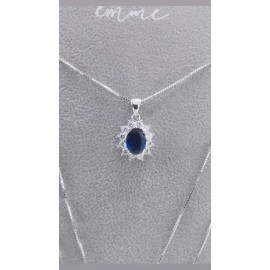 Collana donna pendente ovale in argento 925% rodiato oro bianco con zirconi