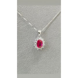 Collana donna pendente ovale in argento 925% rodiato oro bianco con zirconi