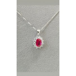 Collana donna pendente ovale in argento 925% rodiato oro bianco con zirconi