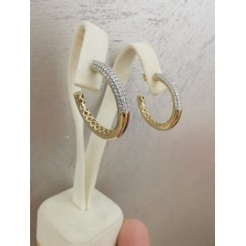 Orecchini Donna cerchio in argento 925% colore oro bianco zirconi bianchi Ref-OR044GB