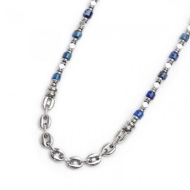 Collana Uomo Marlù 30CO0001 in acciaio con pietre sodalite blu e catena marine