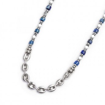 Collana Uomo Marlù 30CO0001 in acciaio con pietre sodalite blu e catena marine