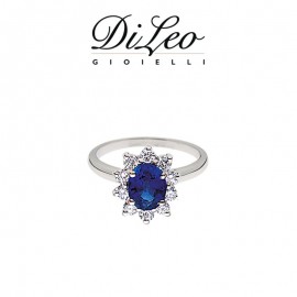 Anello Donna Princess Ring Classic con Zaffiro e Diamanti in oro 18kt