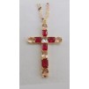 Collana Donna pendente croce in argento dorato e ottone con cristalli e corallini colorati