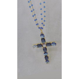 Collana Donna pendente croce in argento dorato e ottone con cristalli e corallini colorati