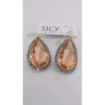 Orecchini Donna pendenti in argento 925% con pietre idrotermali ematite a goccia