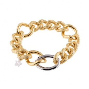 Bracciale donna catena con maglie mix e chiusura a moschettone. Lega leggera placcata in oro 24KT