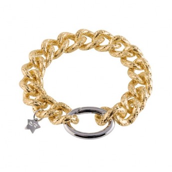 Bracciale donna catena con maglie groumette texturizzate e chiusura a moschettone