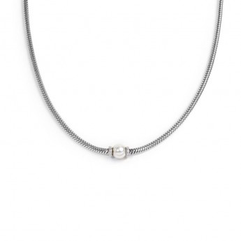 Collana catena snake con sfera centrale bianca perla Ref-13CO0153-V