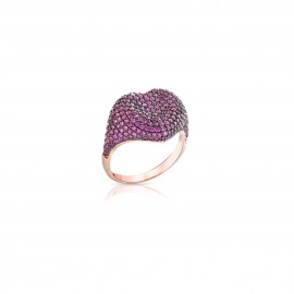 Anello Cuore In Argento 925% Con Bagno In Oro Rose E Pave Di Zirconi Rossi Ref: An025Rr - 1