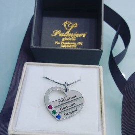 Collana Donna Con Cuore Personalizzata In Argento 925% Rodiato Oro Bianco"Incisione Max Tre Nomi"