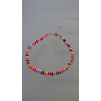 Cavigliera Colorata In Gomma Silicone Con Filo E Chiusure In Argento 925% Rose - 1