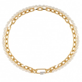 Collana Donna Rebecca In Bronzo Dorato E Perle Naturali Collection Palermo Ref-Bpakob08 - 1