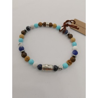 Bracciale Elastico Uomo/Donna Con Beads In Argento 925% E Pietre Dure A-Br001 - 1