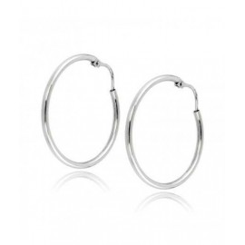 Orecchini Donna Cerchio In Argento 925% Rodiato Oro Bianco Chiusura Gancetto A Scomparsa - 1